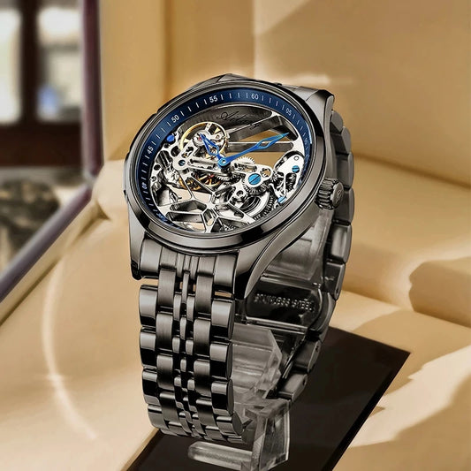 Luckacco AILANG Skeleton Mechanical Mens Watches Top Brand Luxury Steampunk Transparent Hollow Automatic Watch Relogio Masculino 8625