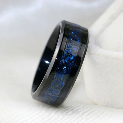 Luckacco Charm Couple Ring Men's Stainless Steel Celtic Dragon Ring Blue Zircon Women's Ring Sets Valentine's Day Wedding Band Jewelry