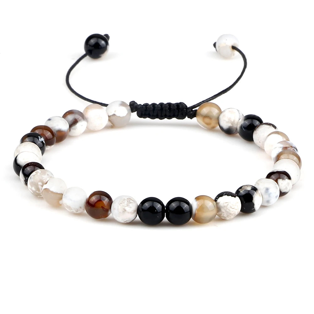 luckacco 6mm fire agates onyx bead bracelet natural stone men women braided rope bangle adjustable jewelry yoga healing balance bracelets