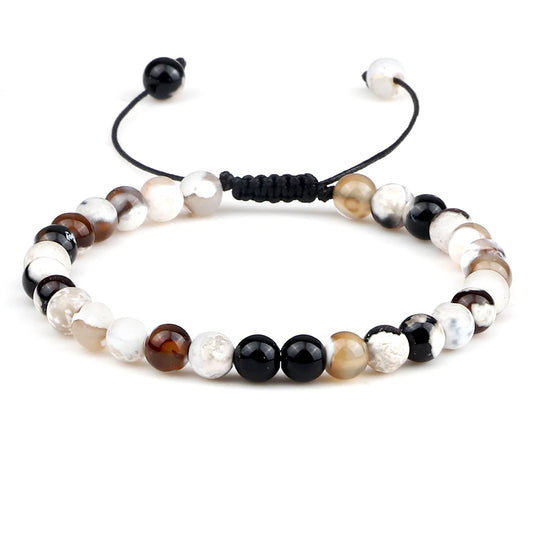 Luckacco 6mm Fire Agates Onyx Bead Bracelet Natural Stone Men Women Braided Rope Bangle Adjustable Jewelry Yoga Healing Balance Bracelets