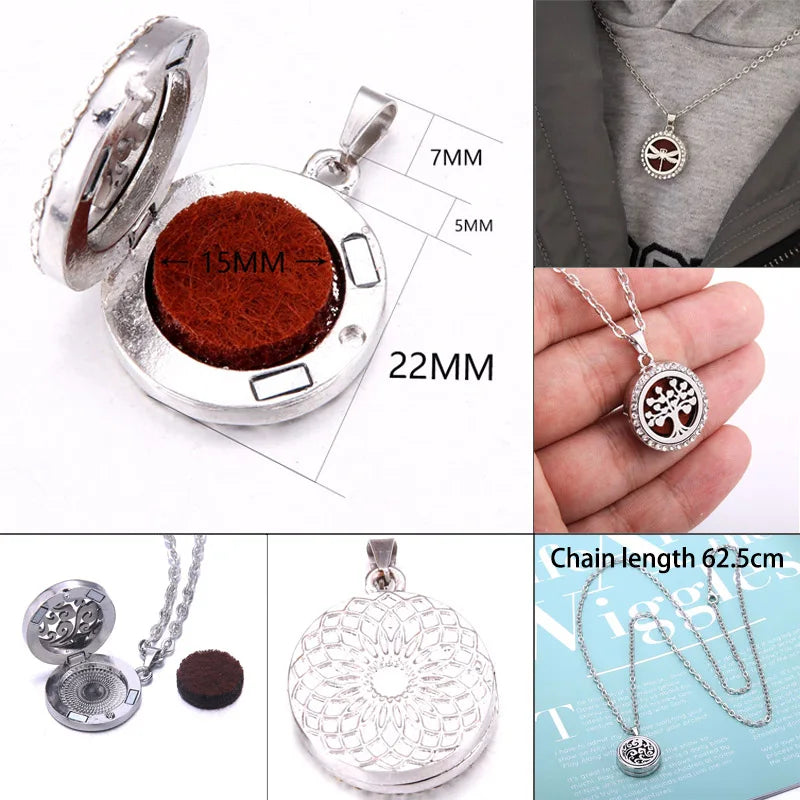 luckacco new tree of life aromatherapy necklace stainless steel essential oil diffuser amulet perfume locket pendant women jewelry gift