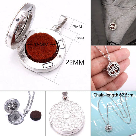 Luckacco New Tree Of Life Aromatherapy Necklace Stainless Steel Essential Oil Diffuser Amulet Perfume Locket Pendant Women Jewelry Gift