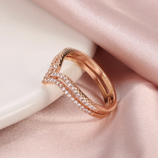 Luckacco Kinel New Arrivals 585 Rose Gold Ring Double Row Micro-wax Inlay Natural Zircon Hollow Rings Women Wedding Party Fine Jewelry