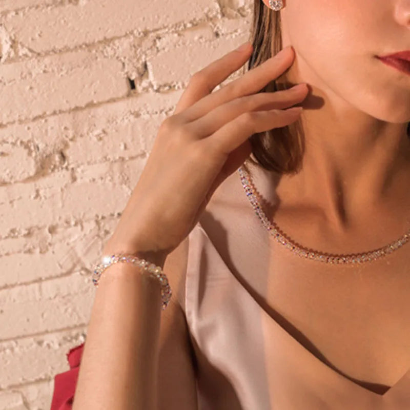 luckacco new artificial austria crystal bracelet fashion shiny stone beads elasticity rope strand bracelets for women jewelry