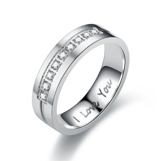 Luckacco Fashion Stainless Steel Couple Engagement Rings For Women Men Crystal I LOVE YOU Ring 2021 Wedding Jewelry Gift