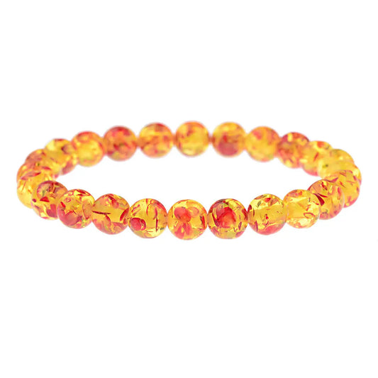 Luckacco 8mm Natural Amber Stone Round Bead Bracelet Elastic Stretch Bangle Bracelet Buddha Bracelet Charm Women Men Hand Jewelry