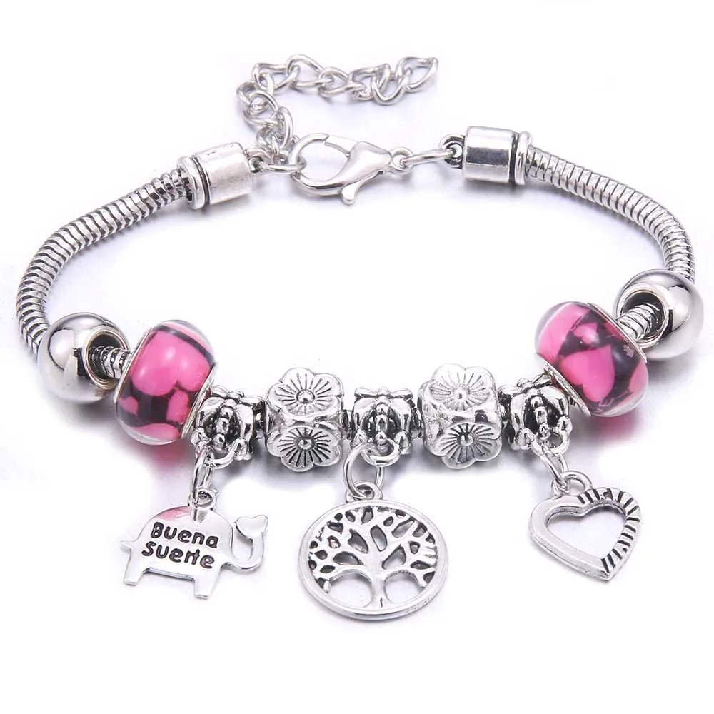 luckacco  dragonfly owl shape crystal charm bracelets beads bracelet women diy beads brand bracelets & bangles jewelry gift