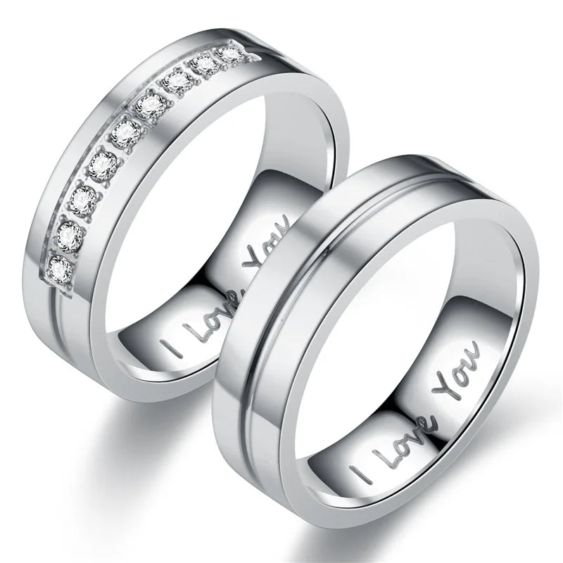 luckacco fashion stainless steel couple engagement rings for women men crystal i love you ring 2021 wedding jewelry gift