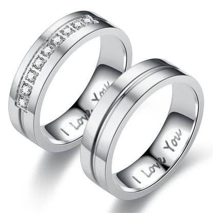 Luckacco Fashion Stainless Steel Couple Engagement Rings For Women Men Crystal I LOVE YOU Ring 2021 Wedding Jewelry Gift