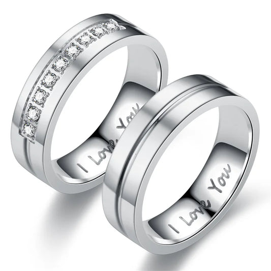Luckacco Fashion Stainless Steel Couple Engagement Rings For Women Men Crystal I LOVE YOU Ring 2021 Wedding Jewelry Gift
