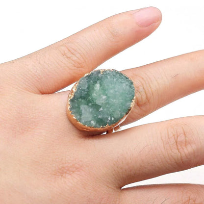 Luckacco Irregular Agates Druzy Ring Adjustable Statement Rings Natural Stone Quartz Rings For Women Jewelry