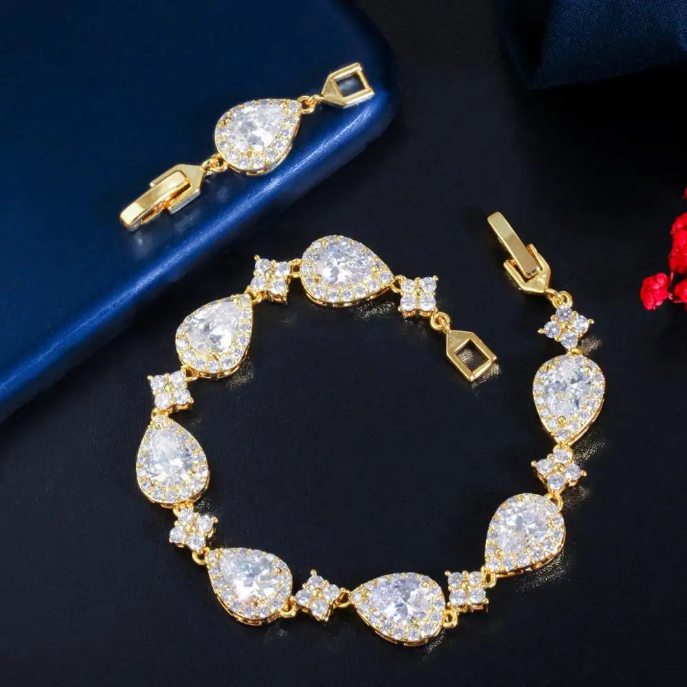luckacco cwwzircons top bling big water drop cubic zirconia rose gold color tennis bracelet for women trendy party wedding jewelry cb238