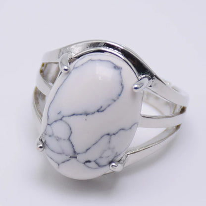 Luckacco New Women Fashion Ring Natural Stone Pink Quartz Purple Crystal Lapis Opening Rings Opal Oval Bead Adjustable Size Party Jewelry