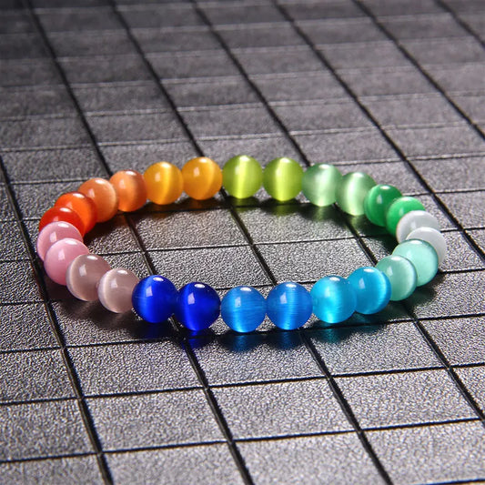 Luckacco 8mm Cat Eye Stone Beads Bracelet Fashion Natural Stone Cute Pink Chromatic Bead Bracelet Bangle for Women Jewelry Gifts Pulseira