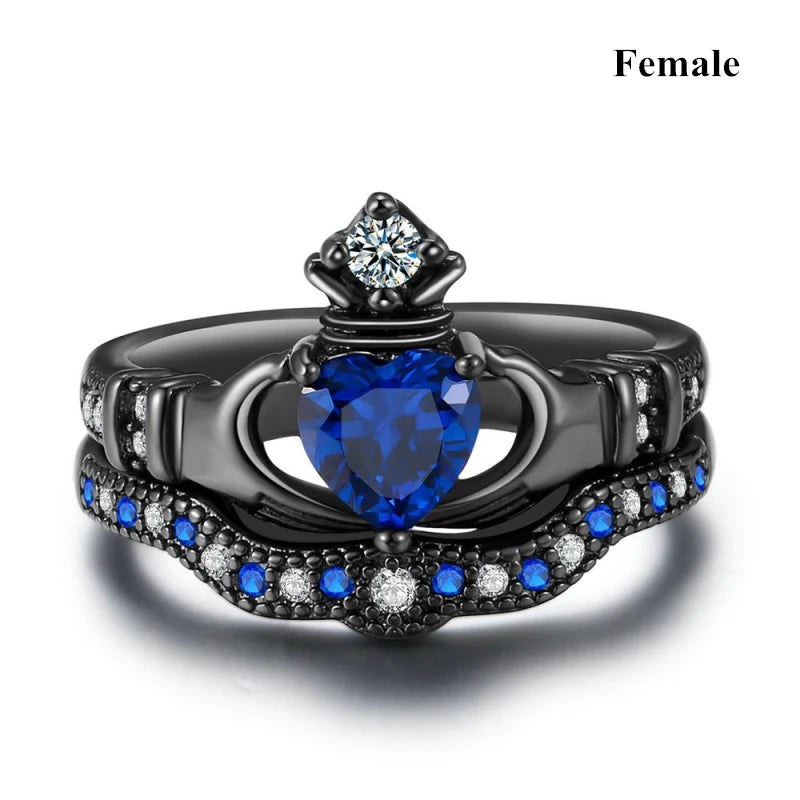 luckacco charm couple ring men's stainless steel celtic dragon ring blue zircon women's ring sets valentine's day wedding band jewelry
