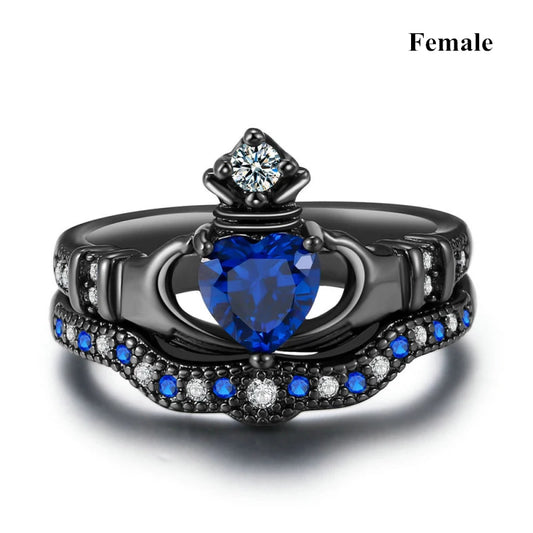 Luckacco Charm Couple Ring Men's Stainless Steel Celtic Dragon Ring Blue Zircon Women's Ring Sets Valentine's Day Wedding Band Jewelry