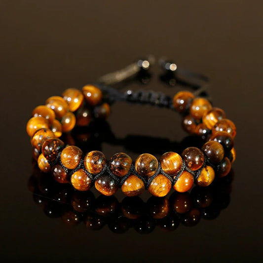 Luckacco Fashion Men Tiger Eye Natutal Stone Beaded Braided Bracelet Bangles Handmade Double Layer Lapis Lazuli Bracelets Hommes