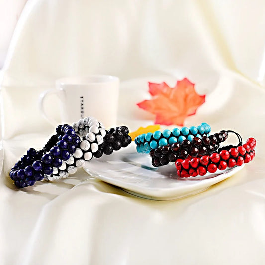 Luckacco Fashion Men Tiger Eye Natutal Stone Beaded Braided Bracelet Bangles Handmade Double Layer Lapis Lazuli Bracelets Hommes