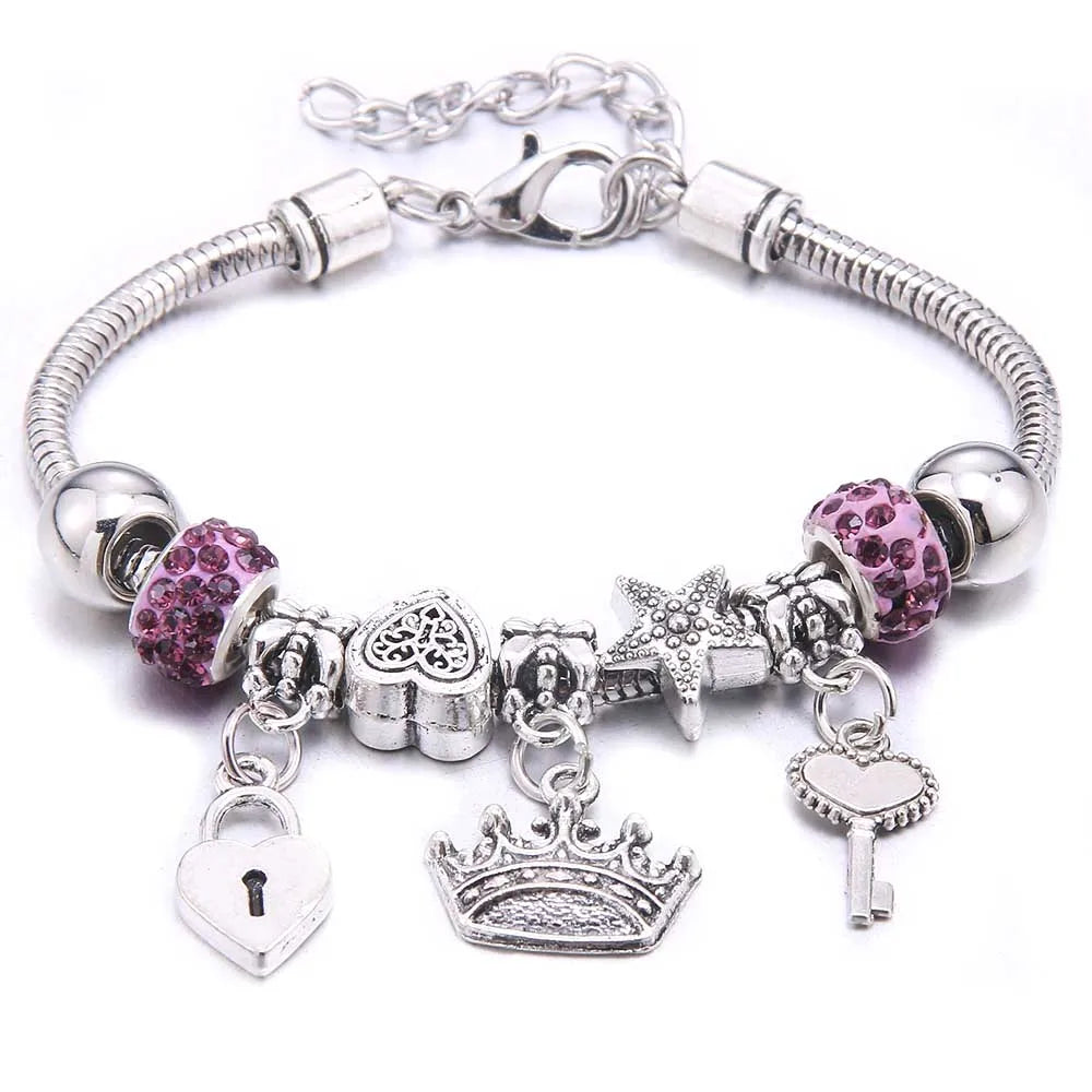 luckacco  dragonfly owl shape crystal charm bracelets beads bracelet women diy beads brand bracelets & bangles jewelry gift