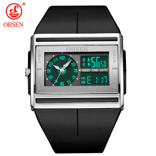 Luckacco Men Digital Sport Watches Dual Time Black Military Quartz Wristwatch Rectangle Dial Outdoor Waterproof Tactial Man Watch Clocks
