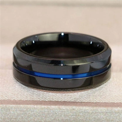 Luckacco Fashion Jewelry Lovers Rings Women's Blue Zircon Engagement Ring Sets Men's Stainless Steel Wedding Band Anniversary Gift