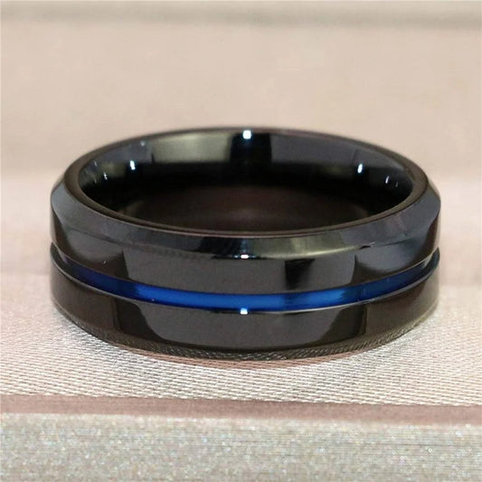 Luckacco Fashion Jewelry Lovers Rings Women's Blue Zircon Engagement Ring Sets Men's Stainless Steel Wedding Band Anniversary Gift