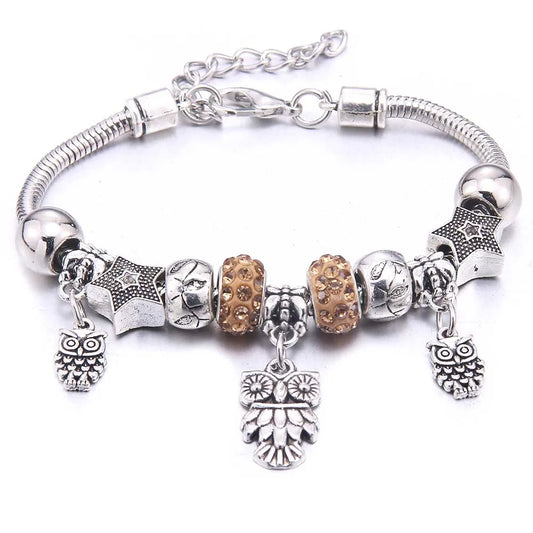 Luckacco  dragonfly owl Shape Crystal Charm Bracelets Beads Bracelet Women DIY Beads Brand Bracelets & Bangles Jewelry Gift