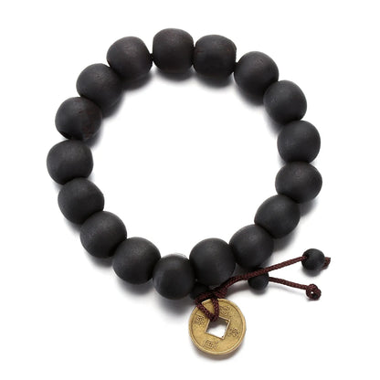 Luckacco 1Pc Wood Bead New Buddha Bracelet Buddhist  Bangle Prayer Beads Copper Coin Women Men Lucky Religion Bracelets Charm Jewelry