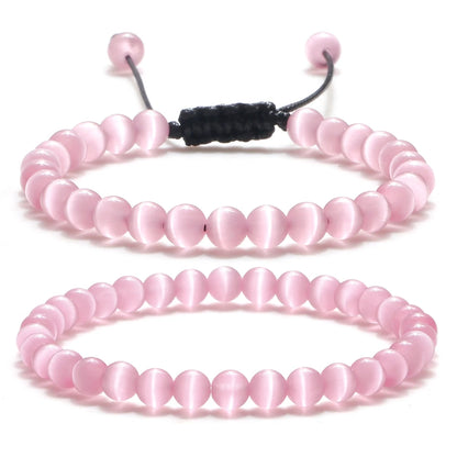 Luckacco Natural Opal Beads Bracelets Smooth Cat Eye Quartz Chakra Beads Bracelet & Bangle for Women Men Adjustable Wrist Jewelry pulsera