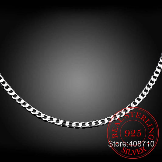 Luckacco 40cm-75cm 4mm 925 Sterling Silver Side Curb Chain Choker Necklace Women Girls Jewelry Colar Collier Collares Mujer Kolye