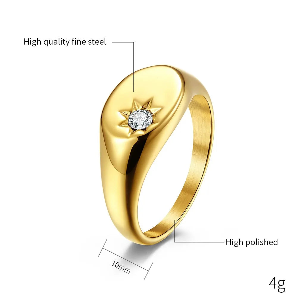 luckacco 316l stainless steel nickel& lead free zircon paved star singet rings for women tarnish free party jewelry gold color ring
