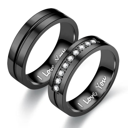 Luckacco Fashion Stainless Steel Couple Engagement Rings For Women Men Crystal I LOVE YOU Ring 2021 Wedding Jewelry Gift