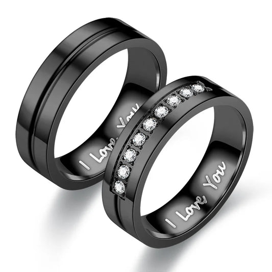 Luckacco Fashion Stainless Steel Couple Engagement Rings For Women Men Crystal I LOVE YOU Ring 2021 Wedding Jewelry Gift