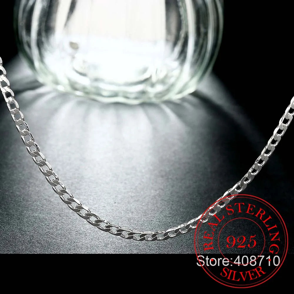 luckacco 40cm-75cm 4mm 925 sterling silver side curb chain choker necklace women girls jewelry colar collier collares mujer kolye