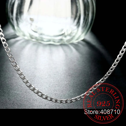 Luckacco 40cm-75cm 4mm 925 Sterling Silver Side Curb Chain Choker Necklace Women Girls Jewelry Colar Collier Collares Mujer Kolye