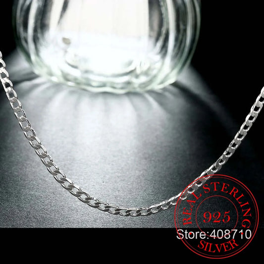 Luckacco 40cm-75cm 4mm 925 Sterling Silver Side Curb Chain Choker Necklace Women Girls Jewelry Colar Collier Collares Mujer Kolye