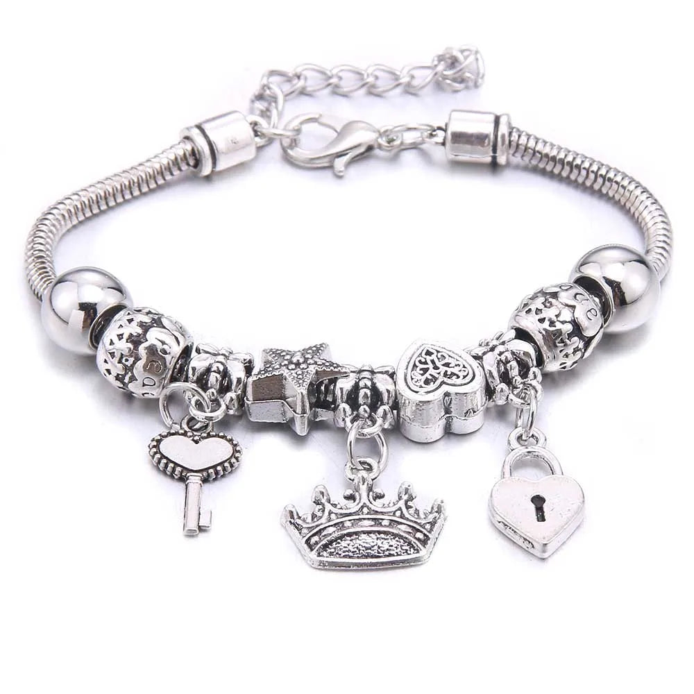luckacco  dragonfly owl shape crystal charm bracelets beads bracelet women diy beads brand bracelets & bangles jewelry gift