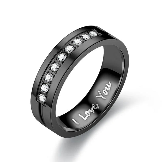 Luckacco Fashion Stainless Steel Couple Engagement Rings For Women Men Crystal I LOVE YOU Ring 2021 Wedding Jewelry Gift