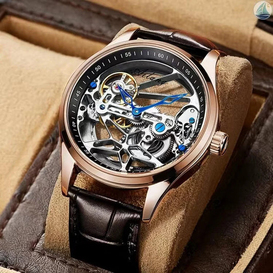 Luckacco AILANG Skeleton Mechanical Mens Watches Top Brand Luxury Steampunk Transparent Hollow Automatic Watch Relogio Masculino 8625