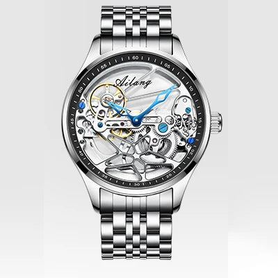 Luckacco AILANG Skeleton Mechanical Mens Watches Top Brand Luxury Steampunk Transparent Hollow Automatic Watch Relogio Masculino 8625