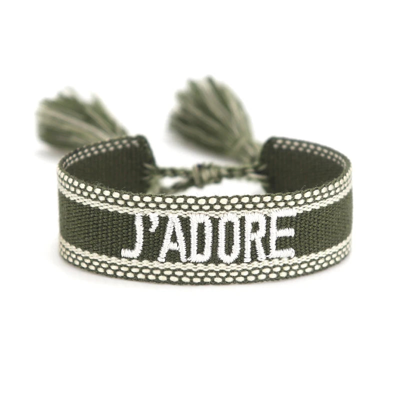 luckacco rhinestone embroidery woven bracelets adjustable rope stackable bangle for women