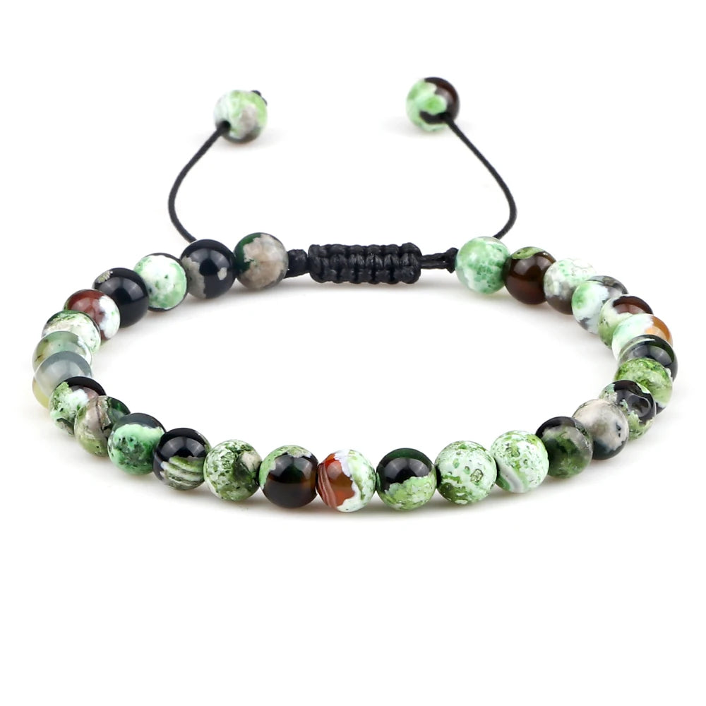 luckacco 6mm fire agates onyx bead bracelet natural stone men women braided rope bangle adjustable jewelry yoga healing balance bracelets