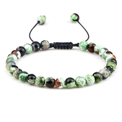 Luckacco 6mm Fire Agates Onyx Bead Bracelet Natural Stone Men Women Braided Rope Bangle Adjustable Jewelry Yoga Healing Balance Bracelets