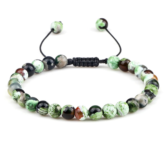Luckacco 6mm Fire Agates Onyx Bead Bracelet Natural Stone Men Women Braided Rope Bangle Adjustable Jewelry Yoga Healing Balance Bracelets
