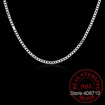 Luckacco 40cm-75cm 4mm 925 Sterling Silver Side Curb Chain Choker Necklace Women Girls Jewelry Colar Collier Collares Mujer Kolye