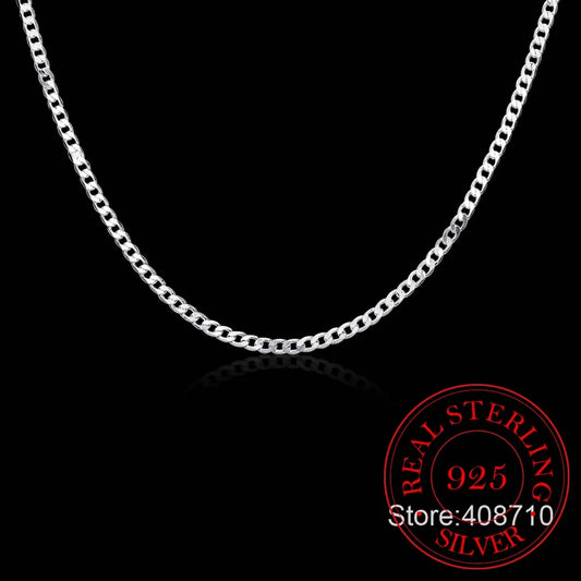Luckacco 40cm-75cm 4mm 925 Sterling Silver Side Curb Chain Choker Necklace Women Girls Jewelry Colar Collier Collares Mujer Kolye