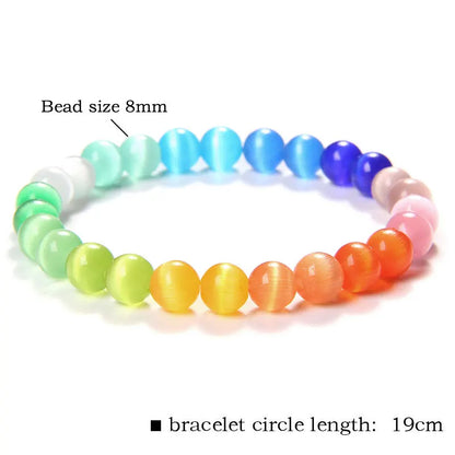 Luckacco 8mm Cat Eye Stone Beads Bracelet Fashion Natural Stone Cute Pink Chromatic Bead Bracelet Bangle for Women Jewelry Gifts Pulseira