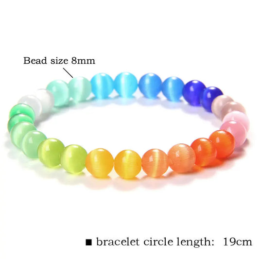 Luckacco 8mm Cat Eye Stone Beads Bracelet Fashion Natural Stone Cute Pink Chromatic Bead Bracelet Bangle for Women Jewelry Gifts Pulseira