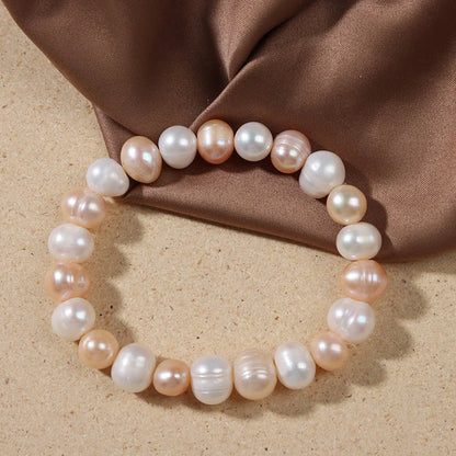 Luckacco Elegant Natural Freshwater Pearl Bracelets for Women White Baroque Pearl Charm Elastic Bangle Fine Jewelry Wedding Party 8-9mm