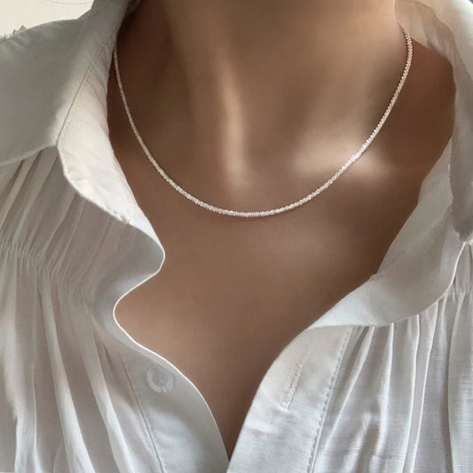 Luckacco New 925 Sterling Silver Sparkling Clavicle Chain Choker Necklace Collar For Women Fine Jewelry Wedding Party Birthday Gift